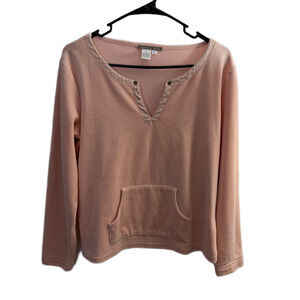 Isabella Bird Velour Top Womens Large Coral Long Sleeve V Neck Lounge Comfort PJ